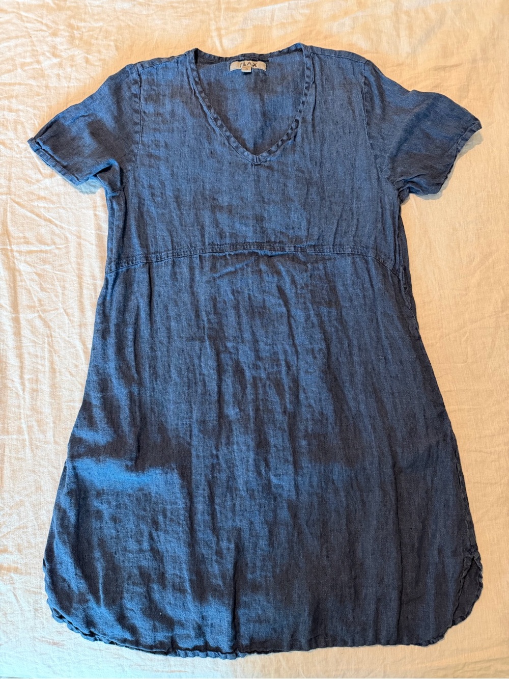 Flax Indigo V-Neck Short Sleeve Linen Dress